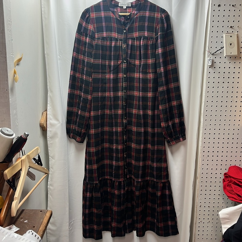 Pamela Love x RTR Maroon Purple Plaid Button Front Midi Shirtdress- L - Picture 2 of 5